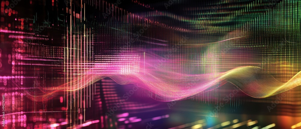 Aufkleber vibrant digital abstraction with flowing waves of light and color