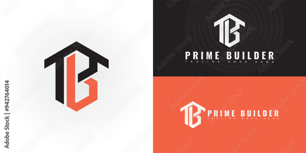 Aufkleber modern hexagon initial letter pb or bp in orange-black color isolated on multiple background colors.