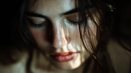 Close-Up Portrait of Young Woman in Thought

