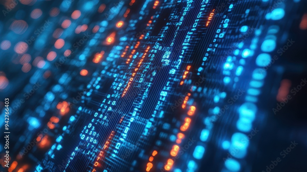 Poster mesmerizing cyberpunk landscape of luminous data streams