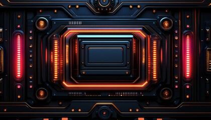 Obraz premium Futuristic Technological Panel with Glowing Orange and Red Lights
