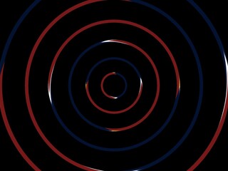 Fototapeta premium Abstract black background with concentric circles in red and blue