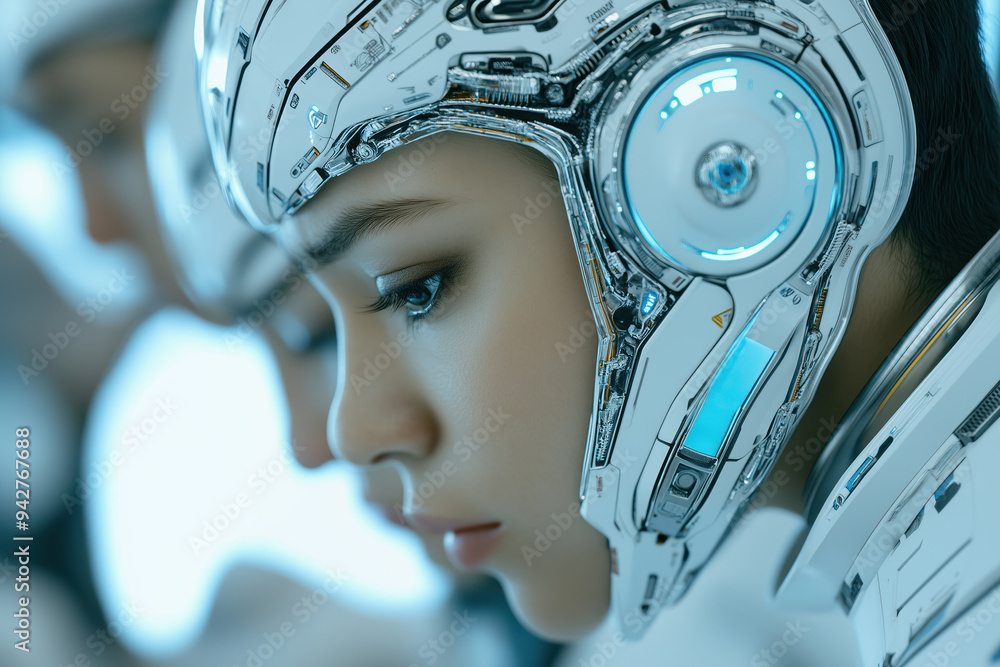 Poster Close-up of a futuristic humanoid robot with advanced technology and intricate design