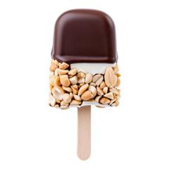 Popsicle covered in chocolate and peanuts on transparent background