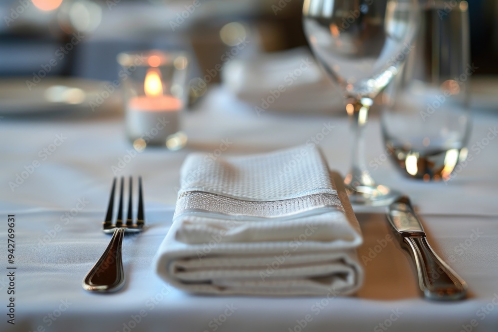 Aufkleber a table set with a napkin, fork and knife for a formal dining experience