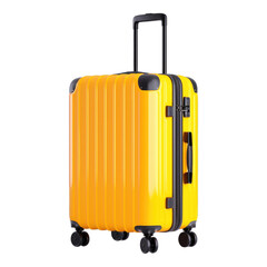 Yellow travel suitcase with wheels on a transparent background
