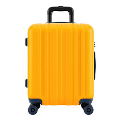 Yellow travel suitcase with wheels on a transparent background
