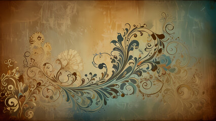 abstract background with a vintage theme, incorporating swirling patterns and faded floral motifs