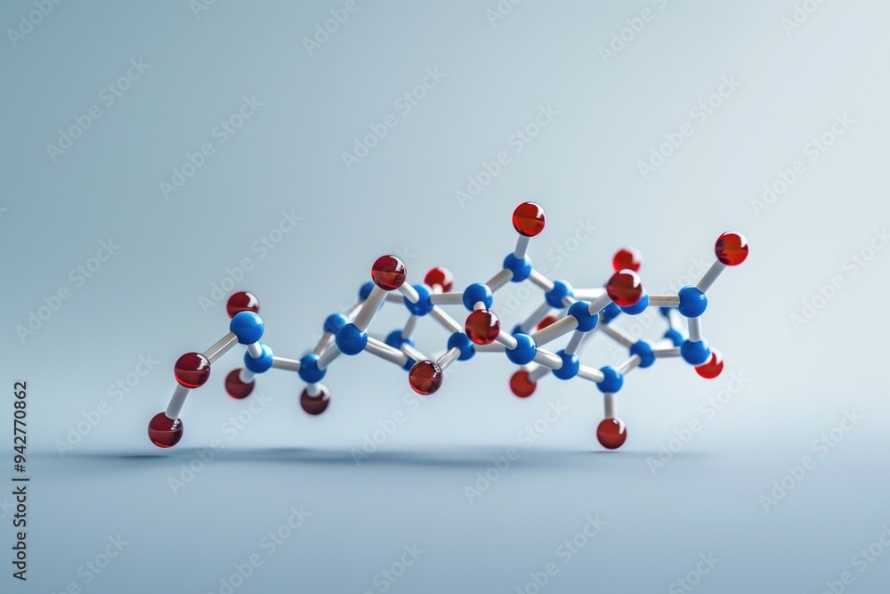 Poster molecule model with colored balls representing atoms