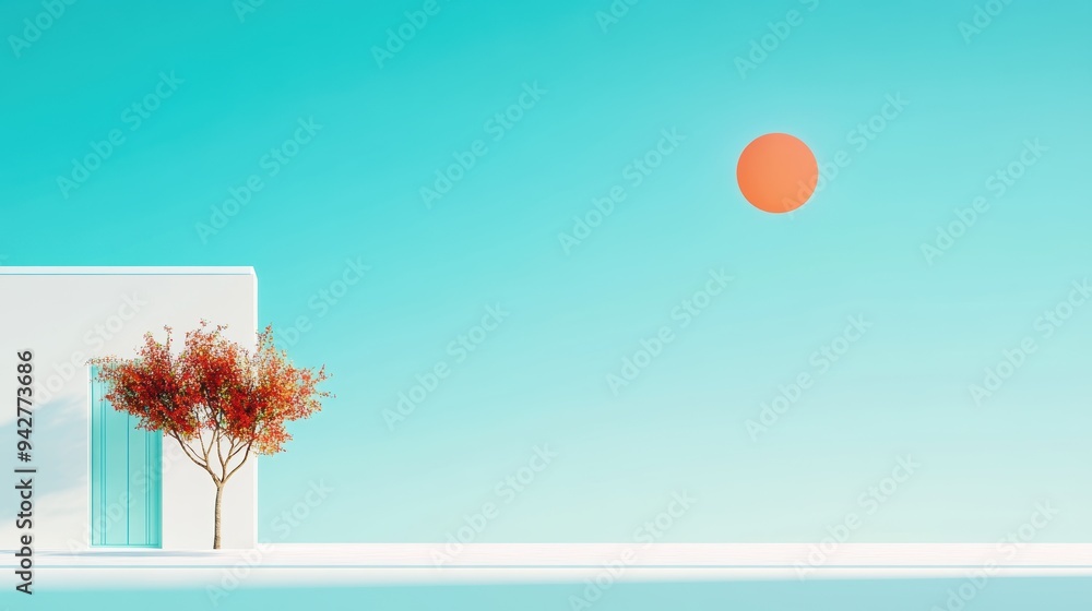Poster a digital illustration featuring a minimalist composition with a few simple elements, creating a sen