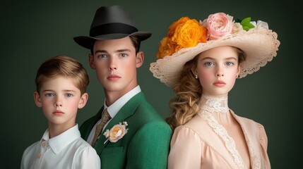 A classic portrait of a family dressed in their Sunday best, radiating pride and tradition.