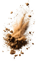 Dry soil explosion side view Isolated on white background	