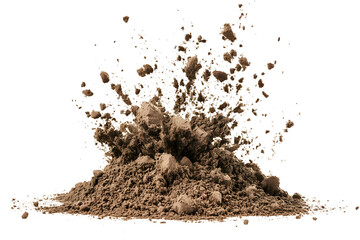 Dry soil explosion side view Isolated on white background	