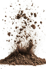 Dry soil explosion side view Isolated on white background	