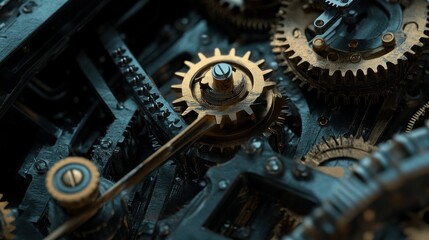 Close-up of Interlocking Gears in a Complex Machine