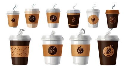 Coffee cup icon set. Cups of coffee tea collection. Hot drink icon. cup. Cup coffe with steam. Flat style - stock vector. on a white background