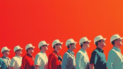 Unity in Labor: Minimalist Labor Day Parade with Traditional and Modern Workers Marching in Pride