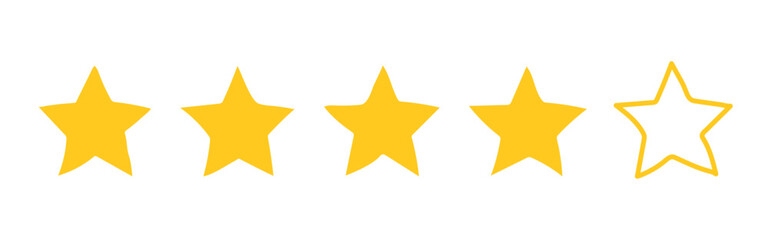 Four Star hand drawn rating. Flat illustrations feedback in minimalistic style