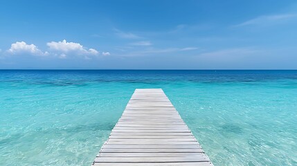 Obraz premium Serene Pier Overlooking Coastal Horizon - Copy Space Available for Text