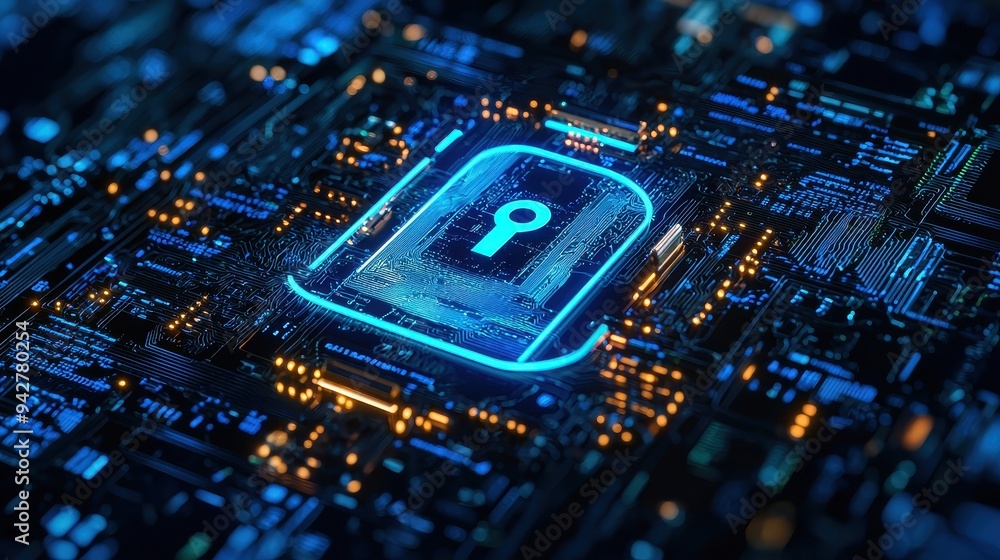 Poster cybersecurity and data protection on a digital circuit board