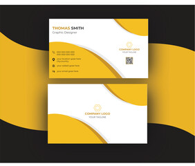 Fototapeta premium Modern yellow and white business card design. Modern business card template red black colors. Flat design vector abstract creative, Double sided business card design template, Flat orange card