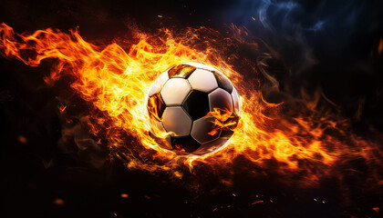 illustration of a white soccer ball engulfed in flames, a symbol of speed, enthusiasm and struggle