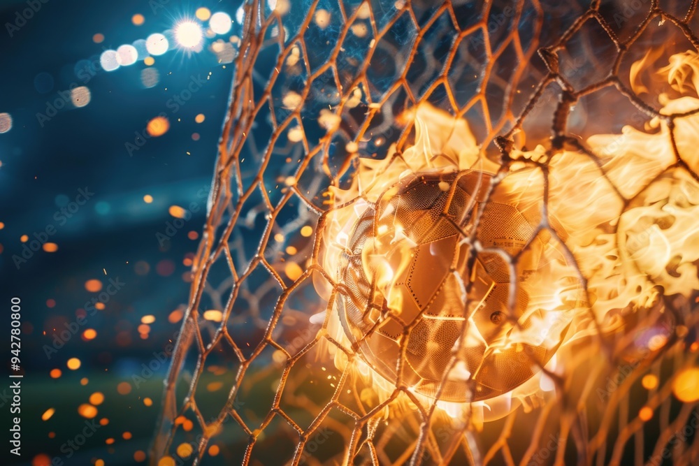 Poster a fiery flame burning brightly within a metal net, perfect for use in action or adventure scenes