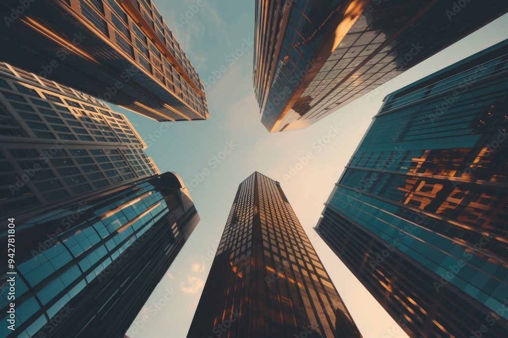 Poster urban architecture scene with multiple high-rise buildings and cityscape