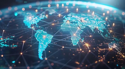 Fototapeta premium Global Network Connection World Map with Lines and Nodes