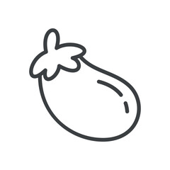 Cute eggplant icon. Hand drawn monochrome illustration of of an aubergine isolated on a white background. Vector 10 EPS.
