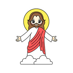 Lord Jesus cartoon. God the Father in heaven cartoon. Digital art illustration.