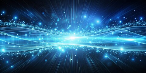 Futuristic abstract background with azure lines and glittering particles