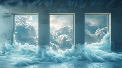 Modern windows against a backdrop of swirling clouds and strong winds.