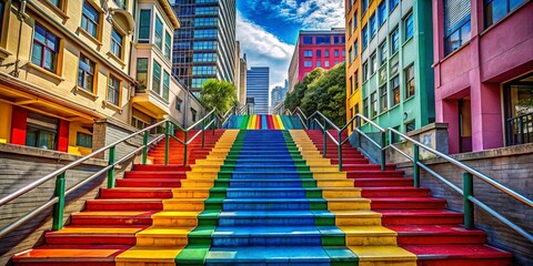 Fototapeta premium Vibrant staircase leading to a colorful building in a vibrant cityscape