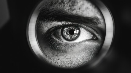 A Close-Up Black and White Image of a Human Eye Looking Directly at the Viewer