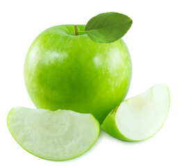 Green apples and half of apple Isolated on a white background