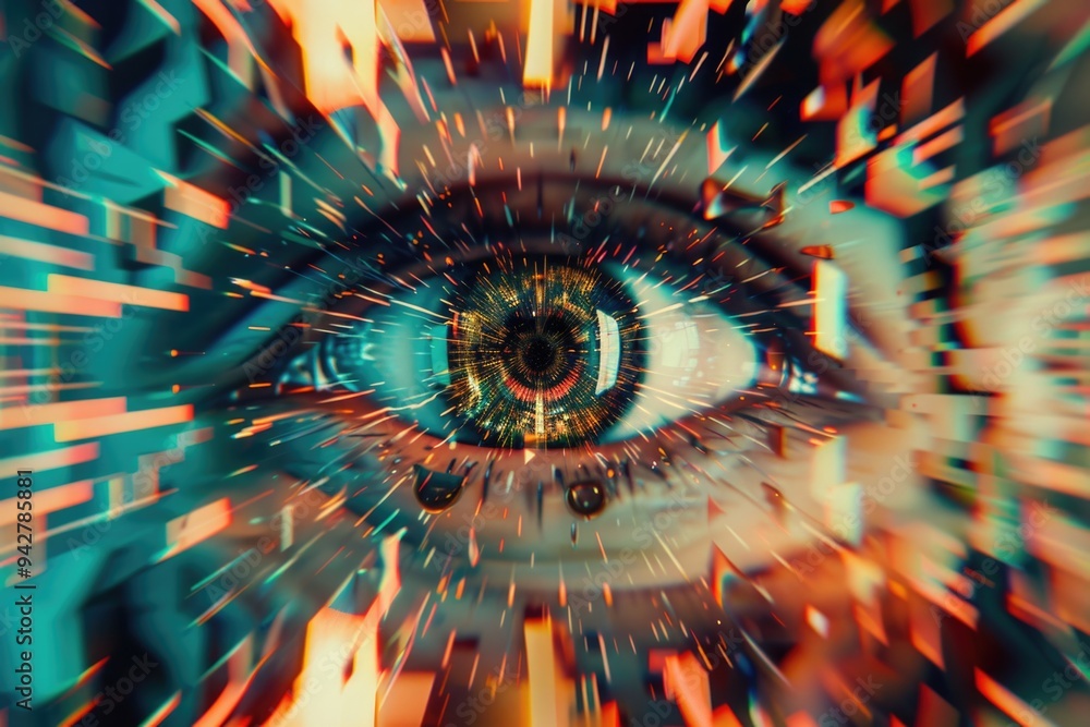 Poster a detailed view of an individual's eye, showcasing its unique features and textures