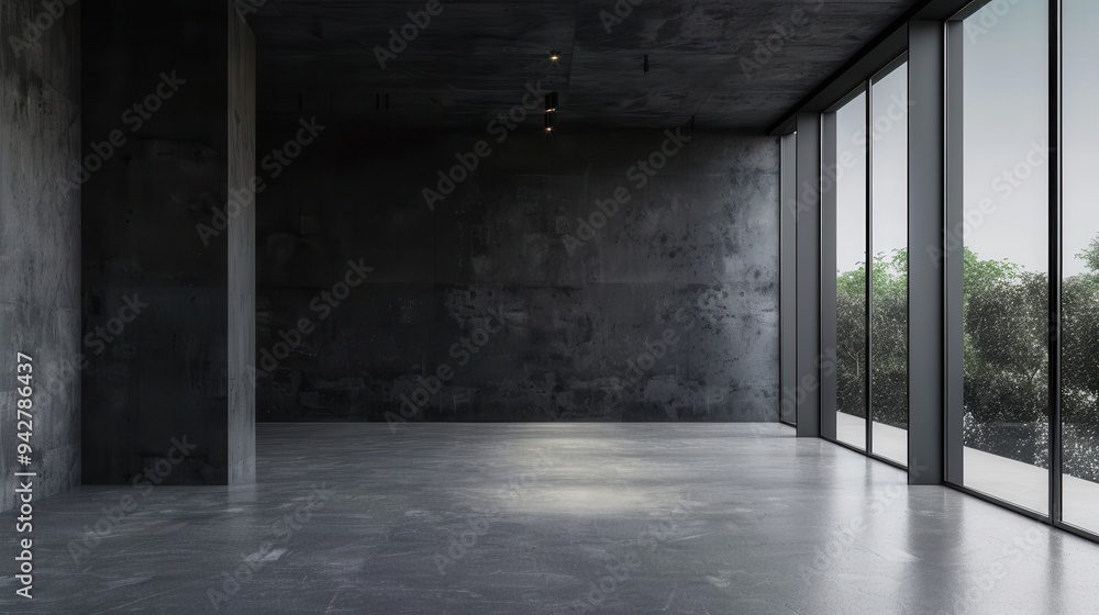 Poster Modern Minimalist Empty Room with Large Windows