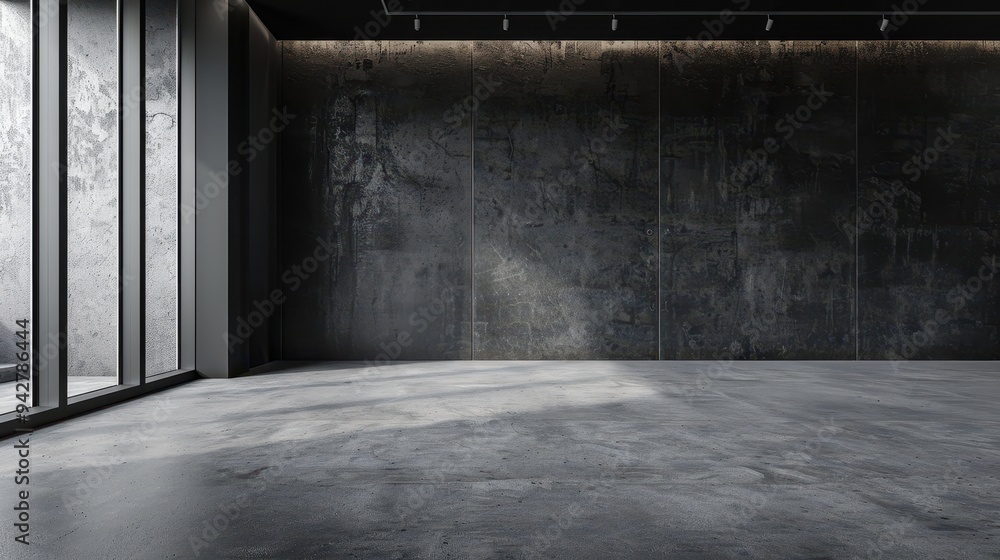 Poster empty room with concrete floor and a window