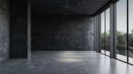 Obraz premium Modern Minimalist Empty Room with Large Windows