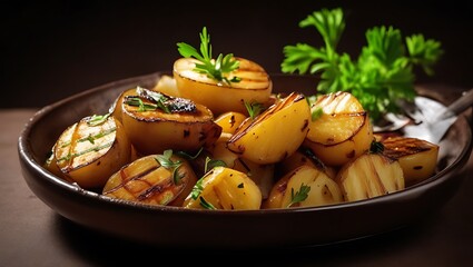 Delicious barbecue grilled potatoes with some garnish