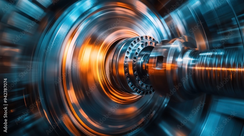 Poster Close-up of a Rotating Industrial Machine with Blurred Motion