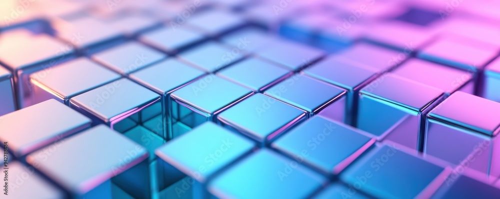 Poster a visually striking arrangement of reflective cubes in vibrant colors, creating a dynamic and modern