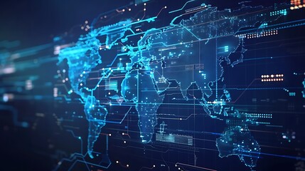 Fototapeta premium Global Network Connections World Map on Digital Screen