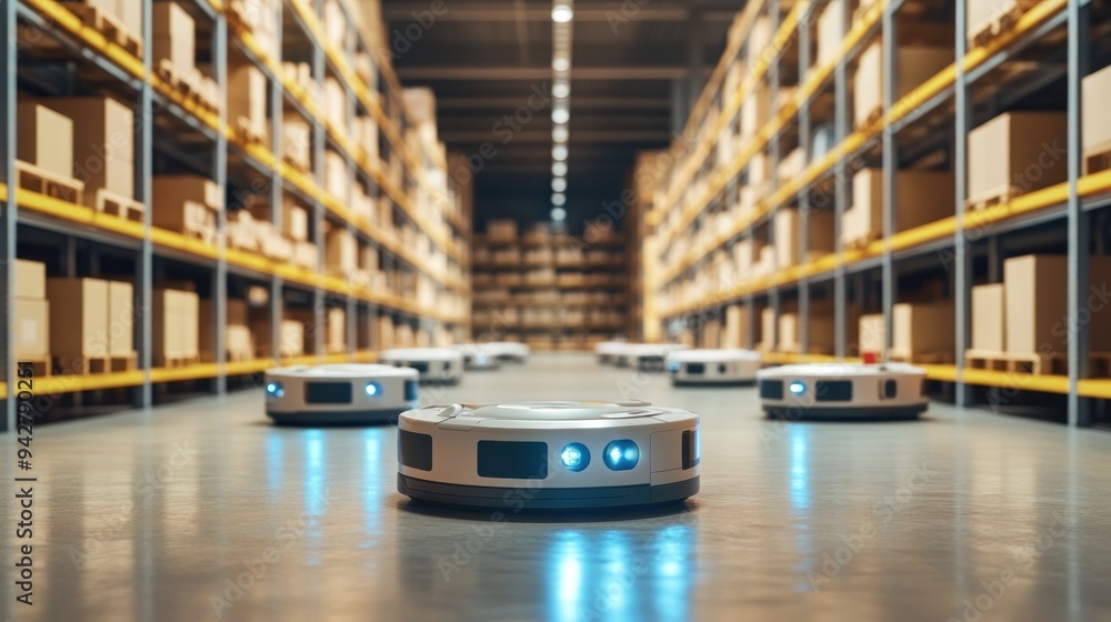 Poster automated warehouse with robots
