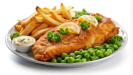 Fish and Chips. Server with Special Sauce. 