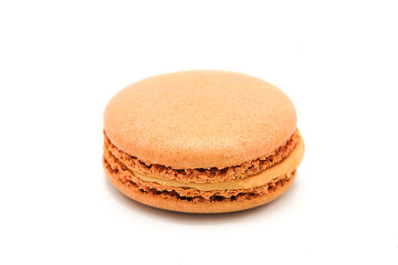 Sweet colorful macaron cookies with filling isolated on a white background. Handmade traditional sweets. Clipping Path.