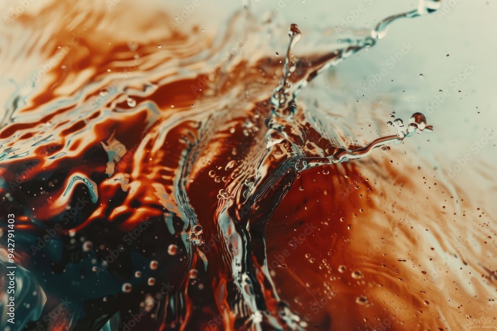Poster a close-up shot of a water splash on a surface, suitable for use in videos or images related to liqu