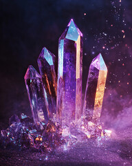 Energy Crystals Against Dark Purple Background Healing Power, Chakra, and Meditative Energy stones