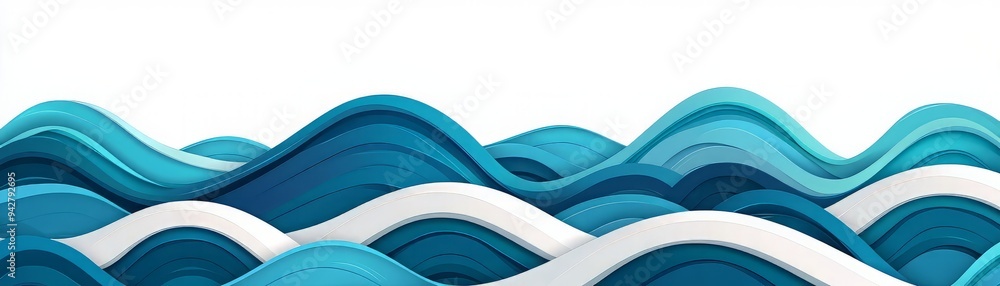 Poster abstract waves of blue colors creating a serene and calming atmosphere, perfect for backgrounds or a